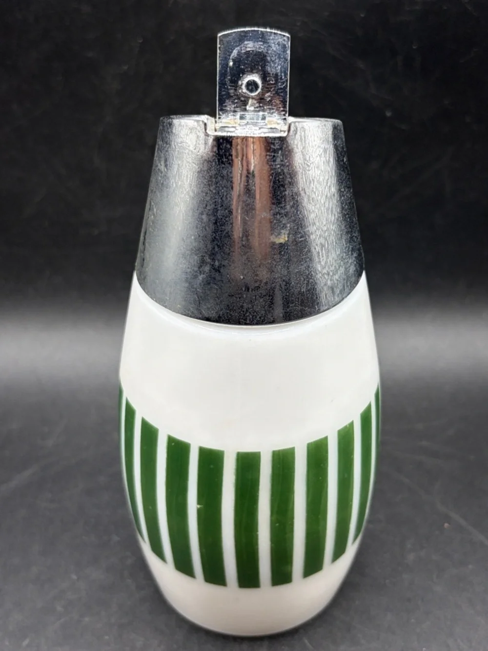 Gemco Westinghouse Green & White Striped MCM Vintage Glass & Metal Sugar Shaker